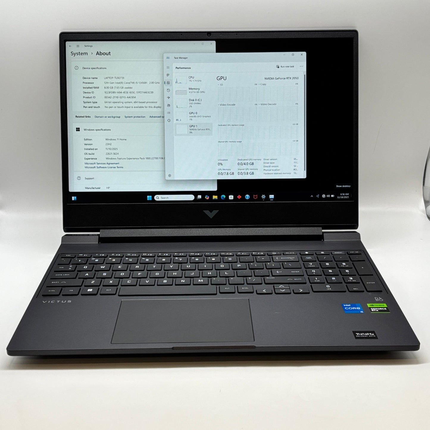 HP Victus 15-FA1030NR 15.6" i5-12450H 2.0GHz 8GB RAM 512GB SSD GeForce RTX 2050