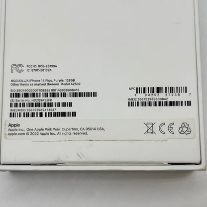 Factory Unlocked Apple iPhone 14 Plus 128GB Purple NQ3U3LL/A