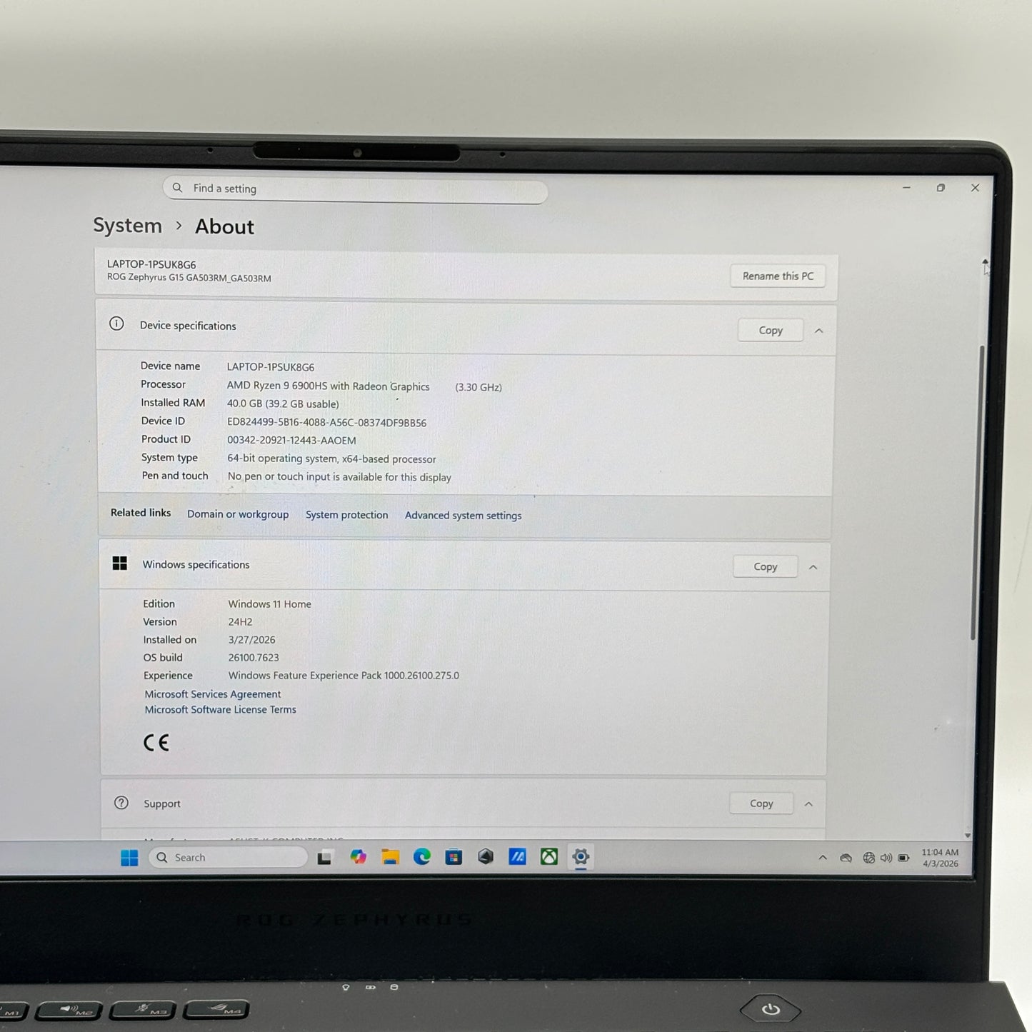 Asus ROG Zephyrus G15 15.6" AMD Ryzen 9 6900HS 3.3GHz 40GB RAM 4TB SSD RTX 3060