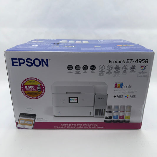 New Epson EcoTank ET-4958 Wireless All-in-One Color Supertank Printer White