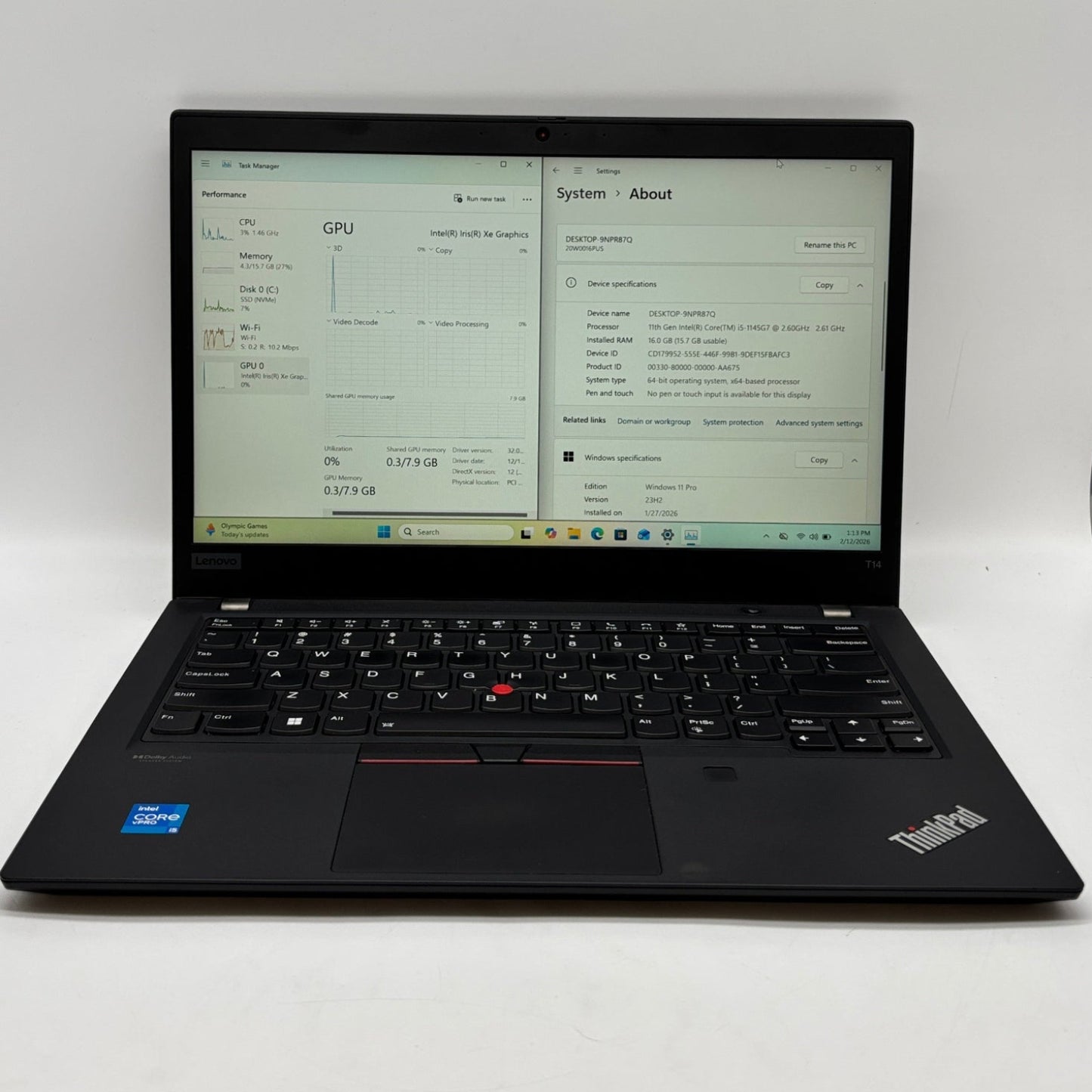 Lenovo ThinkPad T14 Gen 2 20W0016PUS 14" i5-1145G7 2.6GHz 16GB RAM 512GB SSD