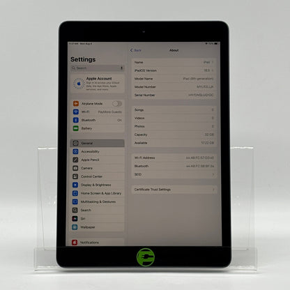 WiFi Only Apple iPad 8th Gen 32GB SPACE GRAY MYL92LL/A