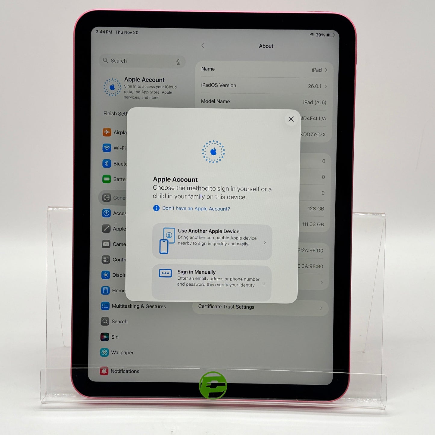 WiFi Only Apple iPad 11" (A16) 128GB Pink MD4E4LL/A