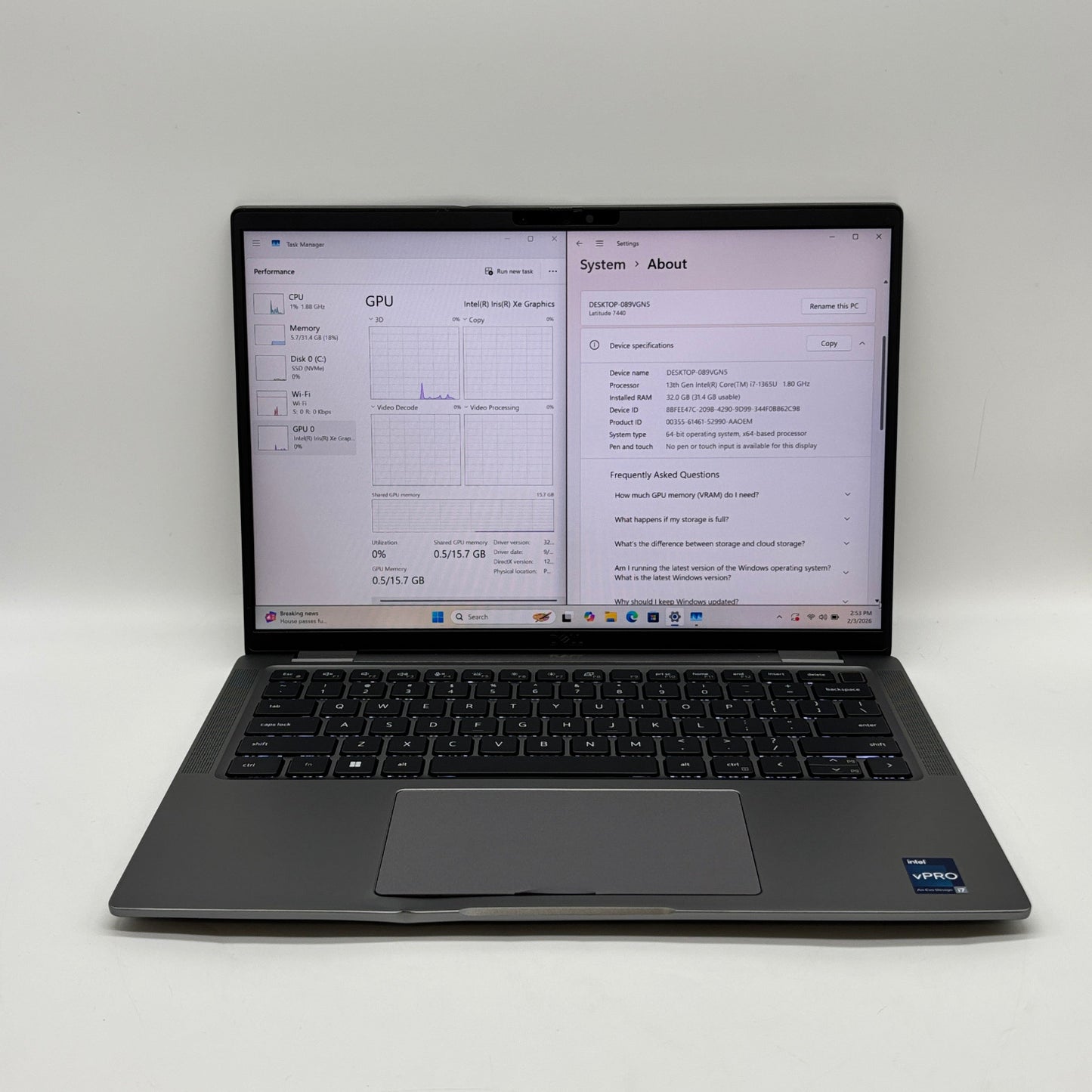 Dell Latitude 7440 14" i7-1365U 1.8GHz 32GB RAM 512GB SSD