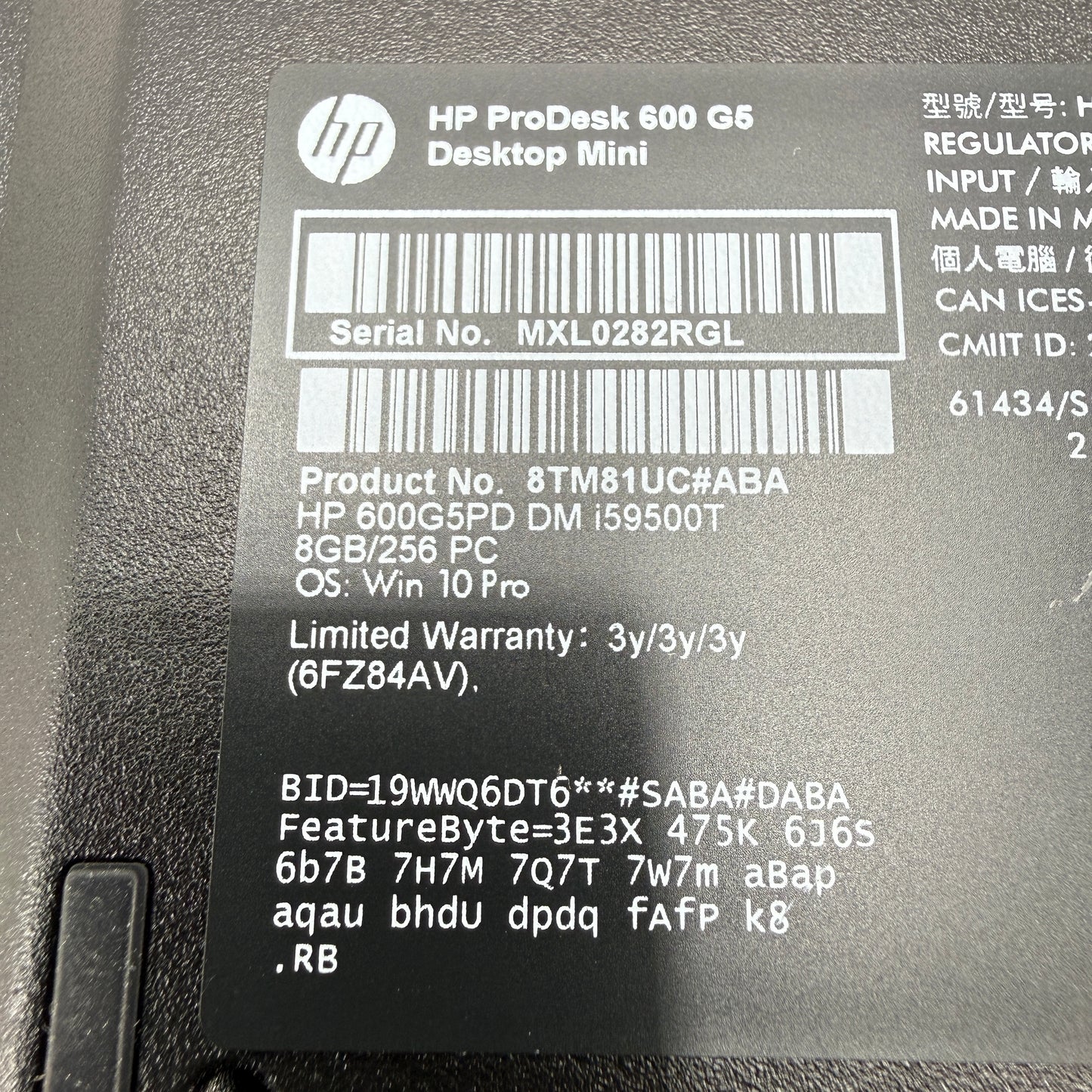HP ProDesk 600 G5 Desktop Mini 7PD96UT#ABA Core i5-9500T 6GB RAM 256GB SSD