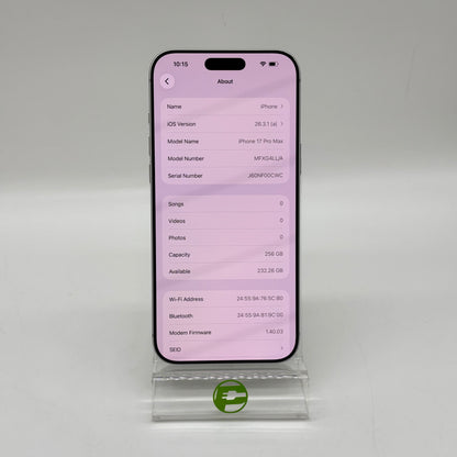 Factory Unlocked Apple iPhone 17 Pro Max 256GB Silver MFXG4LL/A