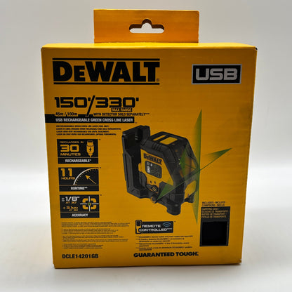 New DeWalt USB Rechargeable Green Cross Line Laser Tool DCLE14201GB