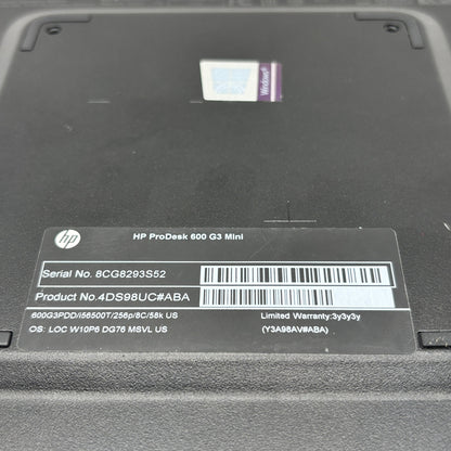 HP ProDesk 600 G3 Mini 4DS98UC#ABA i5-9500T 2.50GHz 16GB RAM 512GB
