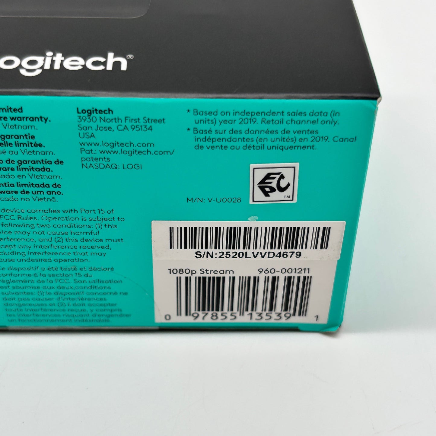 New Logitech Pro Stream Webcam Webcam V-U0028