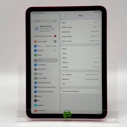 WiFi Only Apple iPad 11" (A16) 128GB Pink MD4E4LL/A
