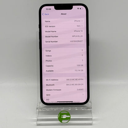 Unlocked Apple iPhone 14 128GB Midnight MPUA3LL/A