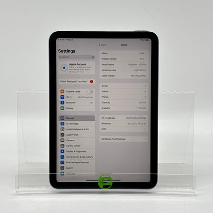 WiFi Only Apple iPad mini (A17 Pro) 128GB Purple MXN93LL/A