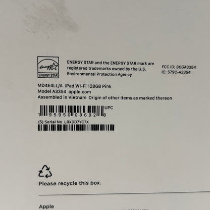 WiFi Only Apple iPad 11" (A16) 128GB Pink MD4E4LL/A