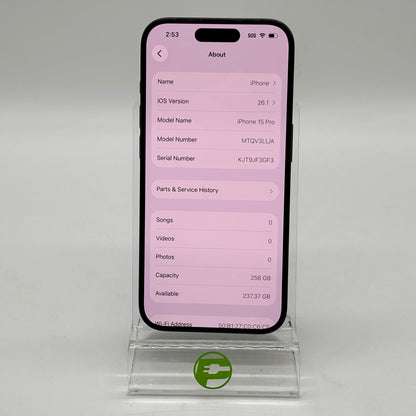 Unlocked Apple iPhone 15 Pro 256GB 26.1 Blue MTQV3LL/A