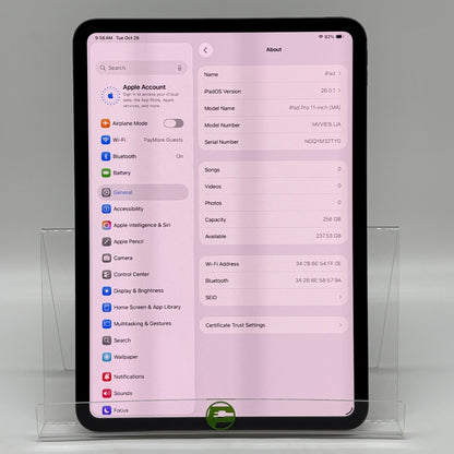 WiFi Only Apple iPad Pro 11" M4 256GB Space Black MVV83LL/A