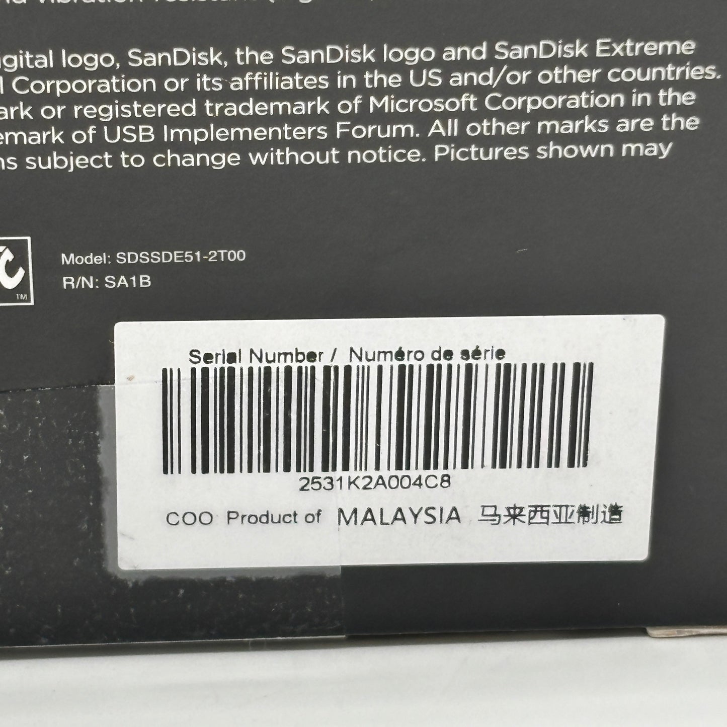 New Sandisk Extreme Portable 2TB SSD SDSSDE51-2T00-AW25