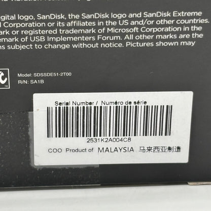 New Sandisk Extreme Portable 2TB SSD SDSSDE51-2T00-AW25