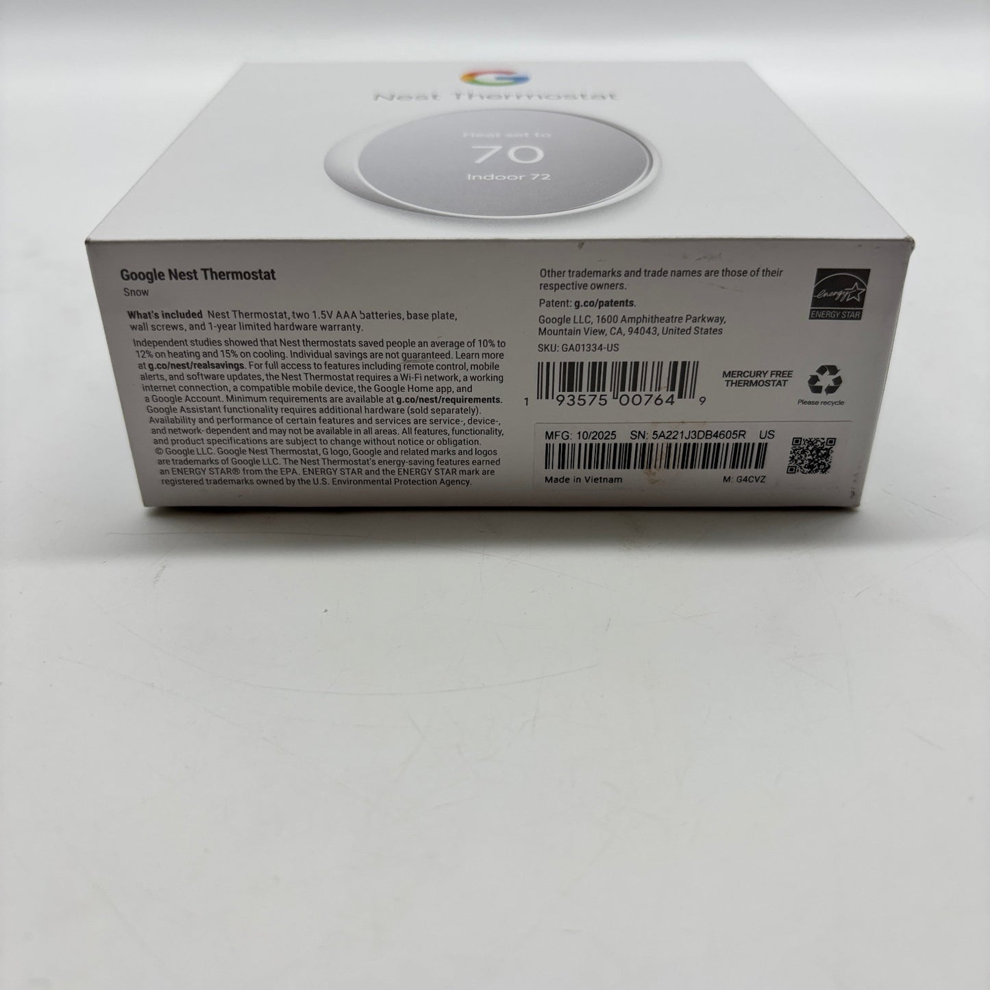New Google Nest  Smart Thermostat GA01334-US