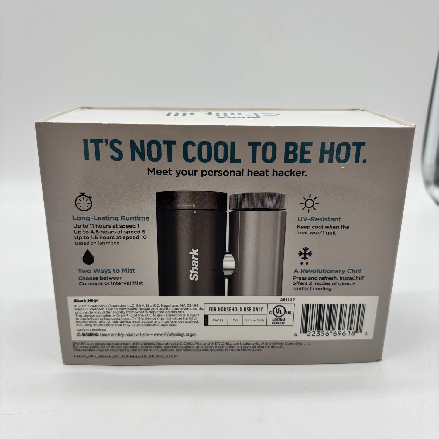 New Shark Chill Pill 3-in-1 Personal Cooling System w/Fan, InstaChill, Mist