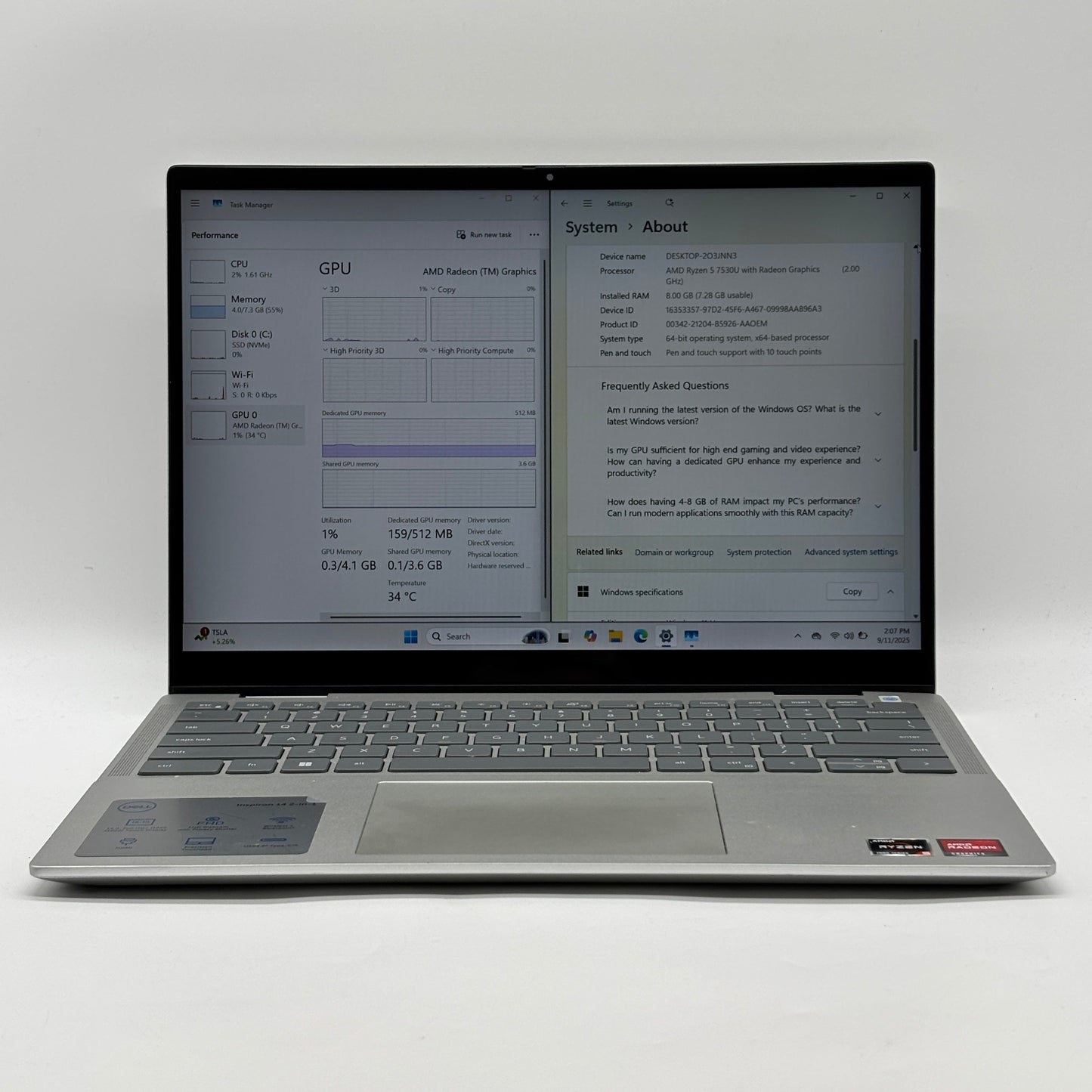 Dell Inspiron 14 7435 14" Ryzen 5 7530U 2.0GHz 8GB RAM 512GB SSD