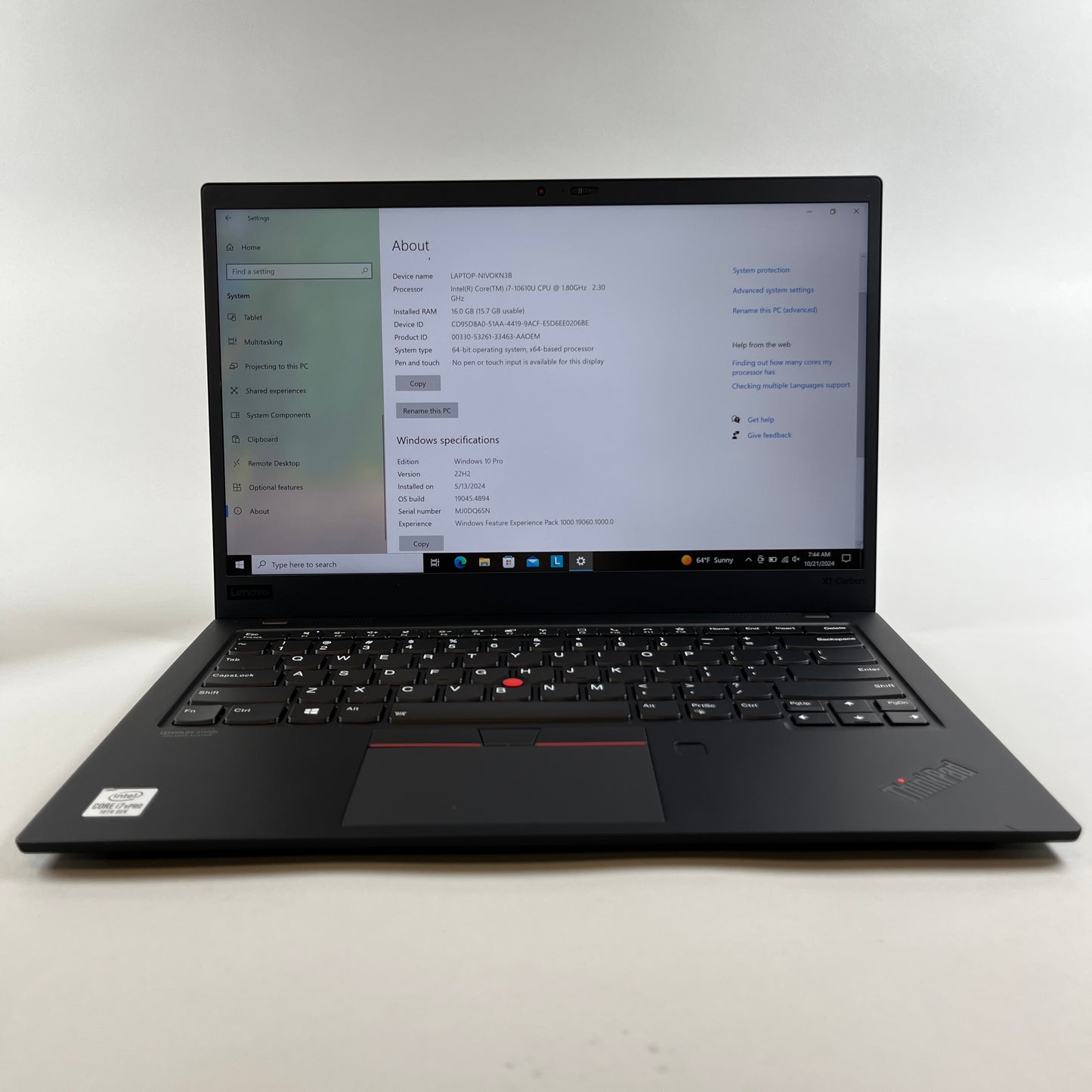 Lenovo ThinkPad x1 Carbon Gen 8  14" i7-10610U 1.8GHz 16GB RAM 512GB SSD READ