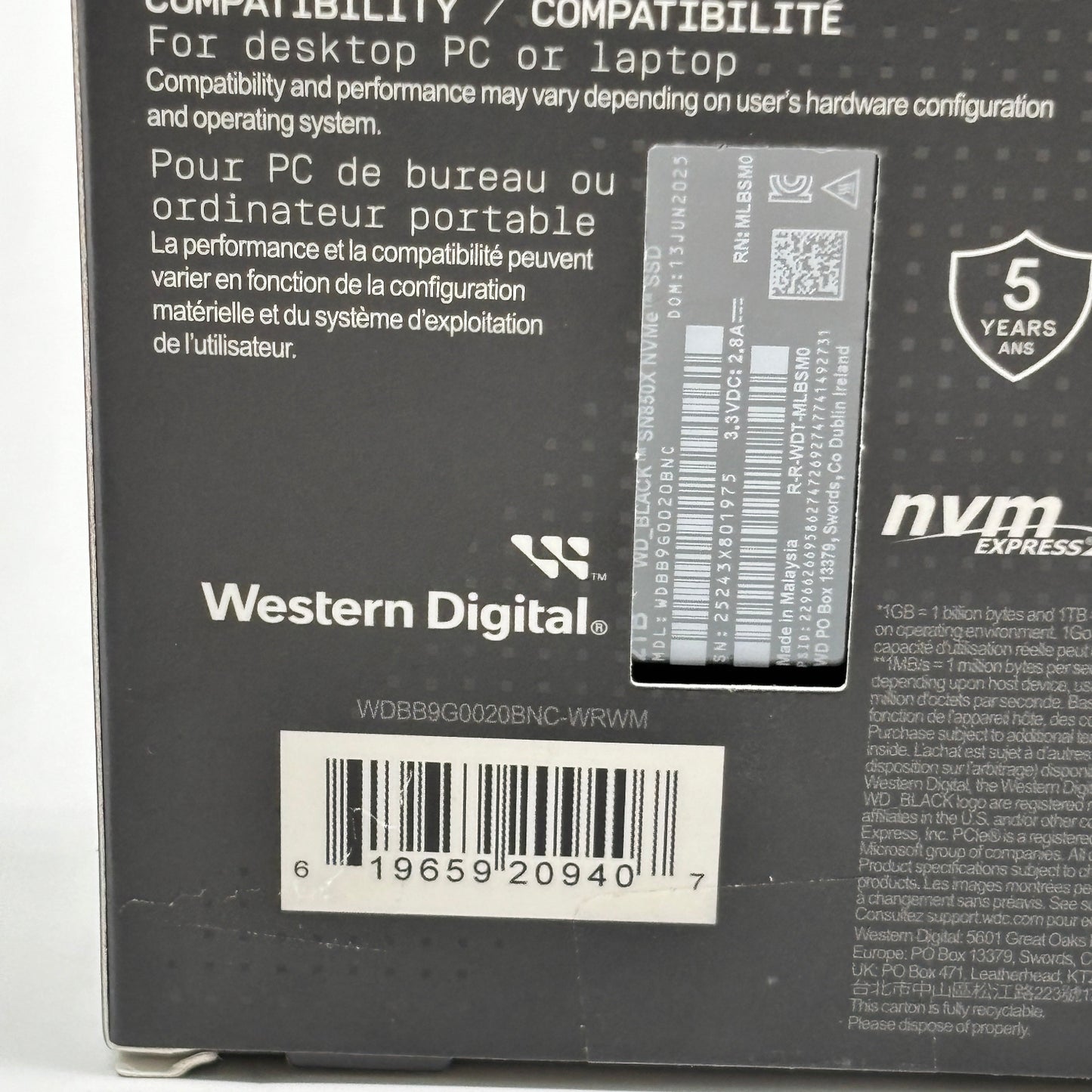 New WD_Black SN850X 2TB NVMe SSD WDBB9G0020BNC