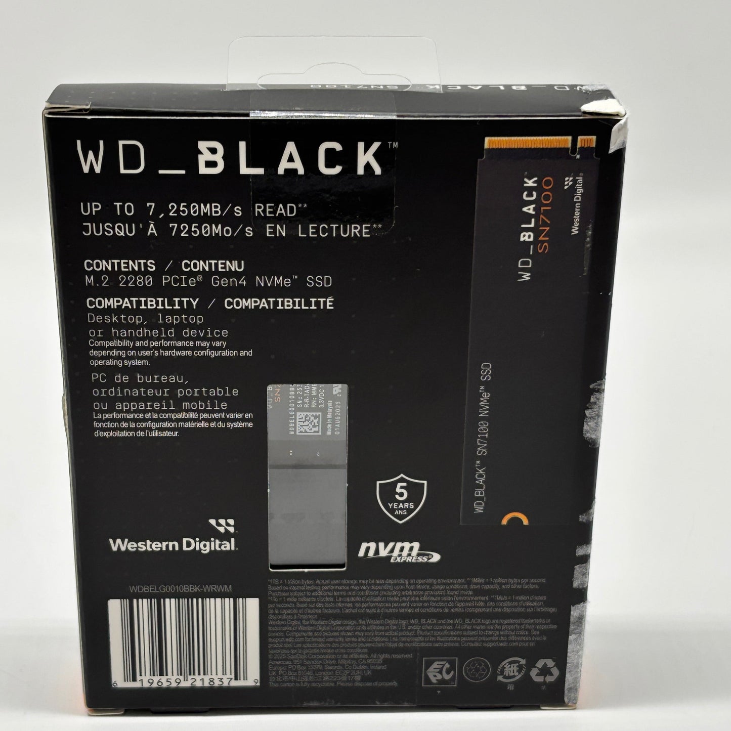 New WD_Black SN7100 1TB M.2 NVMe Gen 4.0 x 4 SSD WDBELG0010BBK