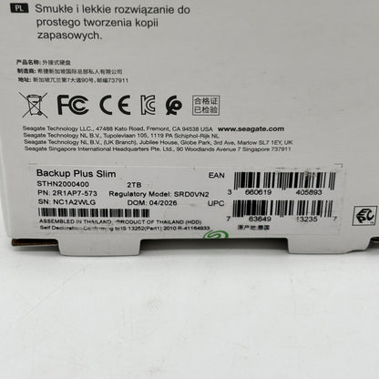 New Seagate Portable Backup Plus Hub 2TB Micro USB-B to USB-A HDD SRD0VN2