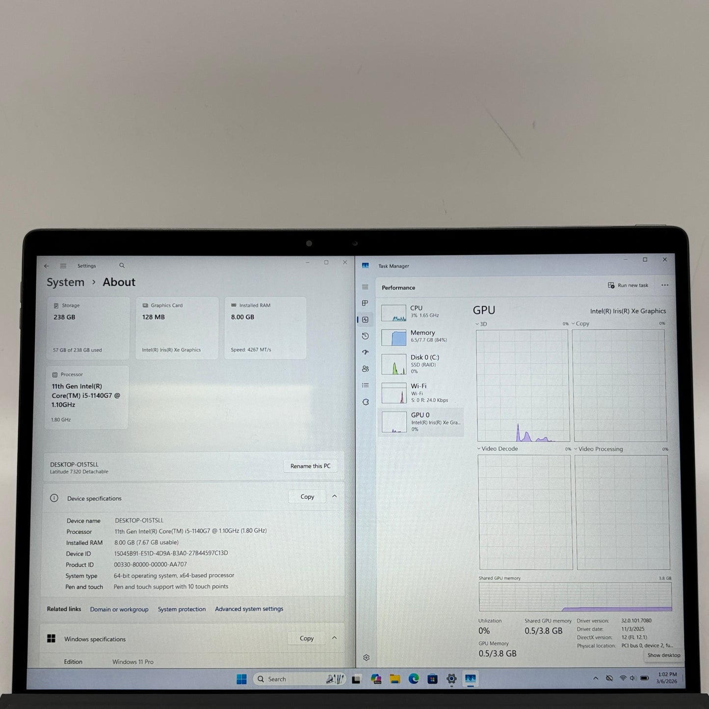 Dell Latitude 7320 DETACHABLE 13" i5-1140G7 1.8GHz 8GB RAM 256GB SSD