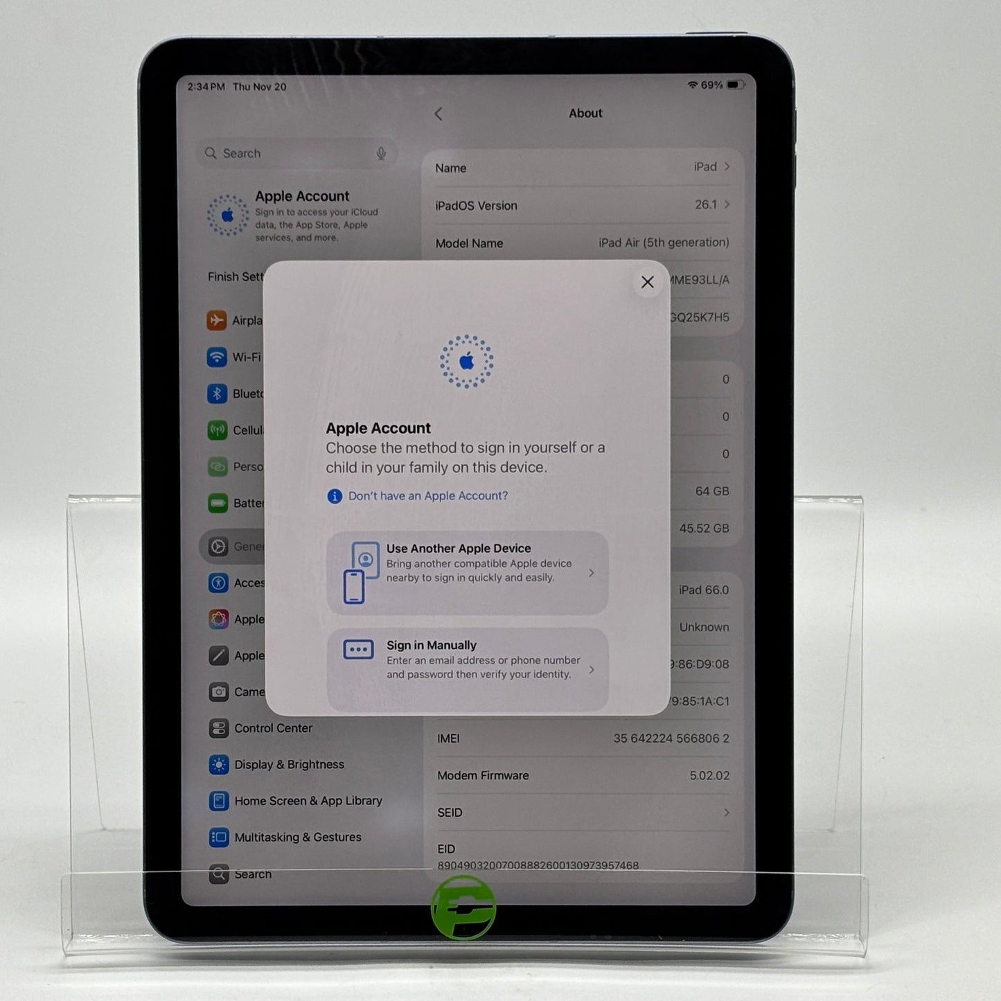 Factory Unlocked Apple iPad Air 5th Gen 64GB Purple MME93LL/A