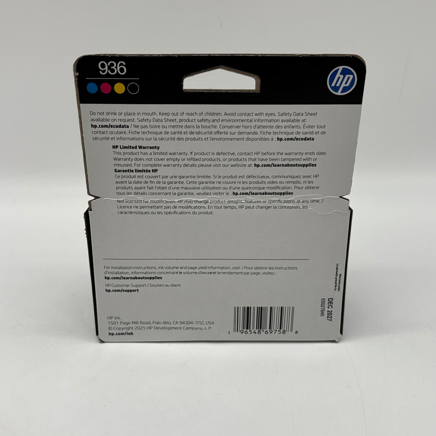 New HP 936 4-pack 6C3Z5LN Black, Yellow, Cyan and Magenta Ink Cartridge - Exp: 12/2027