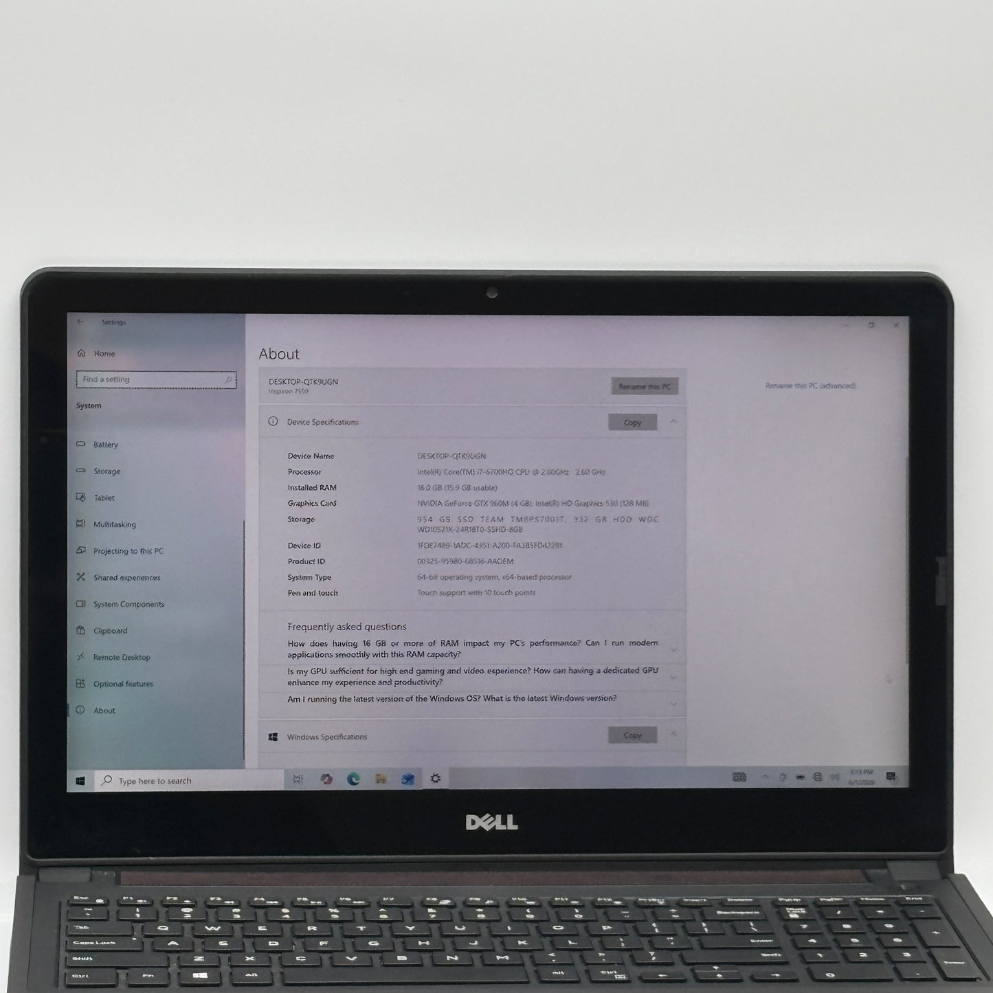 Dell Inspiron 15-7559 15.6" i7-6700HQ 16GB RAM 1TB SSD 1TB HDD GeForce GTX 960M