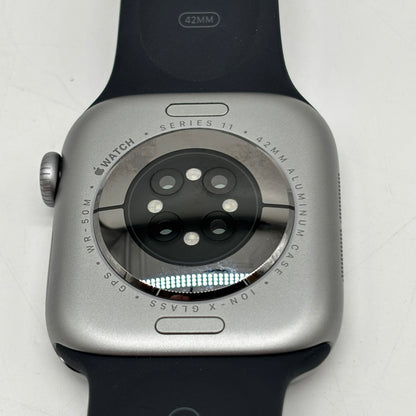 GPS Only Apple Watch Series 11 42MM Silver Aluminum Black Sport Band MEQW4LW/A