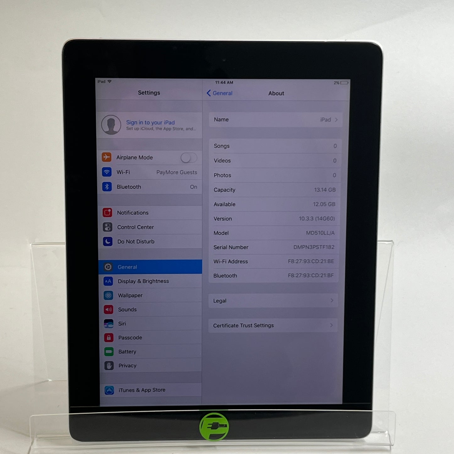 WiFi Only Apple iPad 4th Gen 16GB 10.3.3 Silver A1458