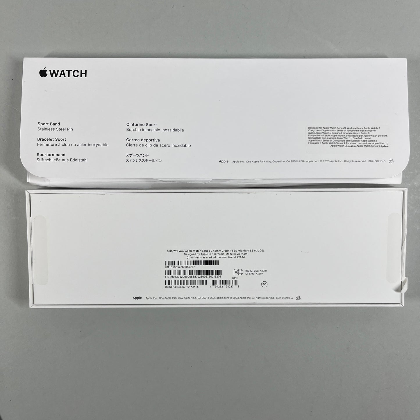 Factory Unlocked Apple Watch Series 9 45mm Midnight Stainless Steel Midnight Sport Band MRMW3LW/A