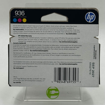 New HP 936 3-pack 6C3Z3LN Yellow, Cyan and Magenta Ink Cartridge