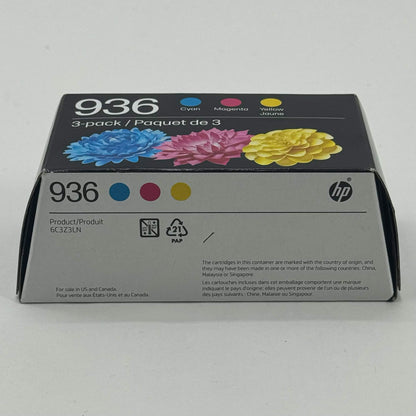 New HP 936 3-pack 6C3Z3LN Yellow, Cyan and Magenta Ink Cartridge