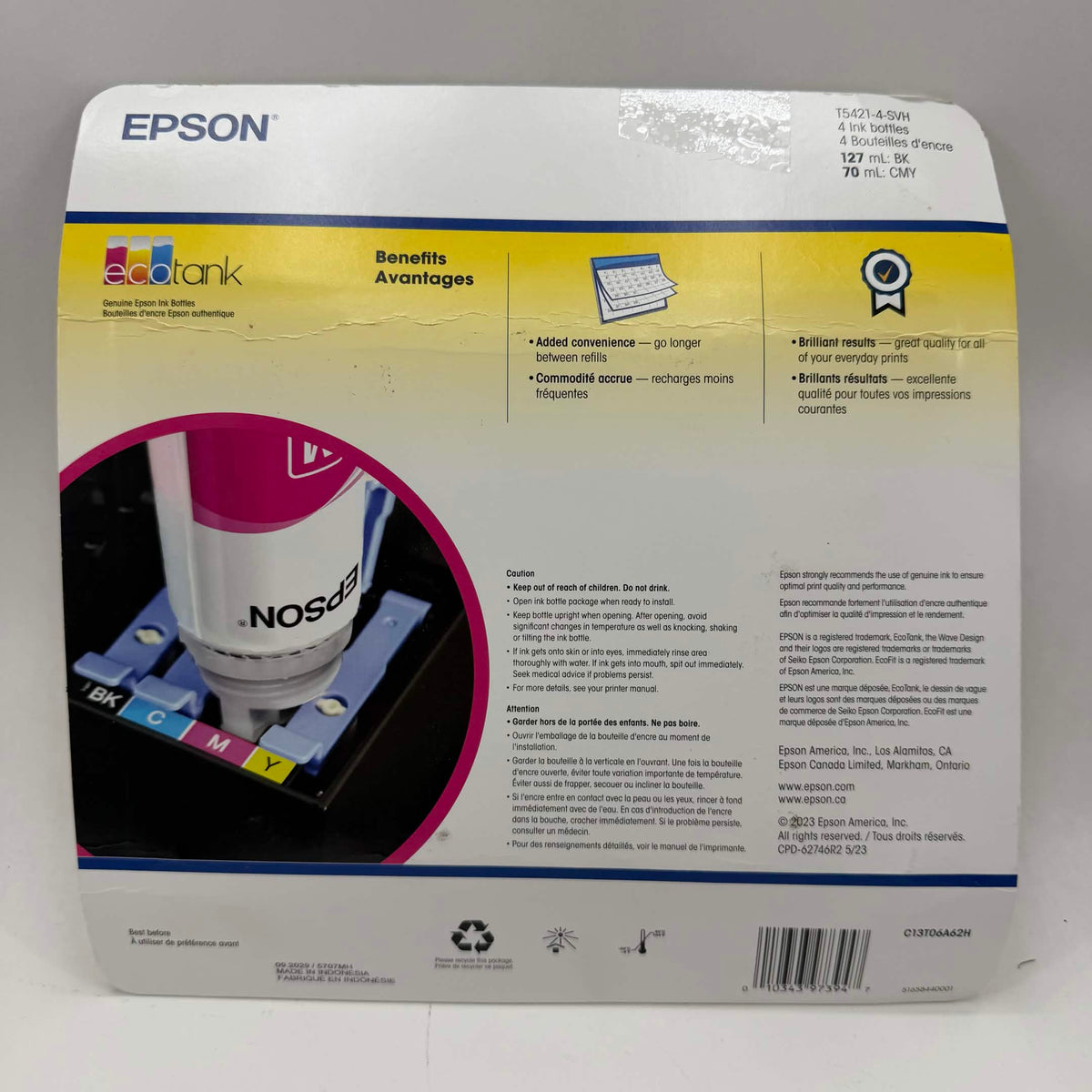 New Open Box Epson 542 C13T06A62H Black, Yellow, Cyan and Magenta Ink Bottles